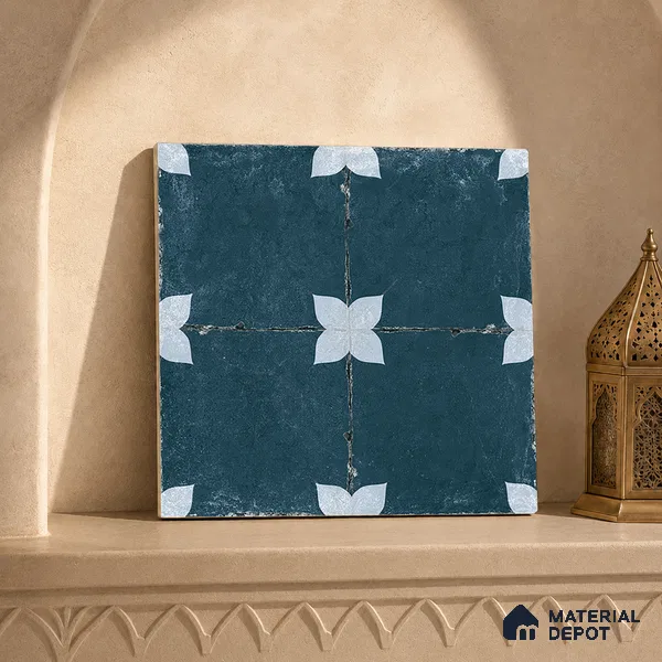 Moroccan Floor & Wall Athangudi Tile TL 08314 Astria Azul 1 ft x 1 ft Matte Finish Vitrified Tile - 9 mm | Suitable for Bathroom, Kitchen, Balcony | Please Expect a Slight Variation of Pattern
