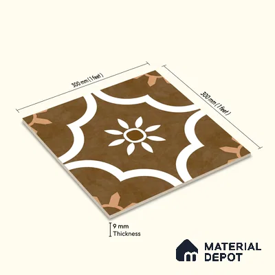 Moroccan Floor & Wall Tile TL 08315 B Omega Terra 1 ft x 1 ft Matte Finish Vitrified Tile - 9 mm | Suitable for Bathroom, Kitchen, Balcony | Please Expect a Slight Variation of Pattern