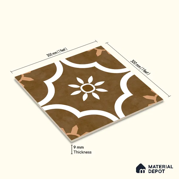 Moroccan Floor & Wall Tile TL 08315 B Omega Terra 1 ft x 1 ft Matte Finish Vitrified Tile - 9 mm | Suitable for Bathroom, Kitchen, Balcony | Please Expect a Slight Variation of Pattern