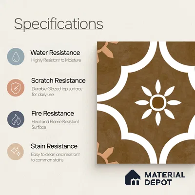 Moroccan Floor & Wall Tile TL 08315 B Omega Terra 1 ft x 1 ft Matte Finish Vitrified Tile - 9 mm | Suitable for Bathroom, Kitchen, Balcony | Please Expect a Slight Variation of Pattern