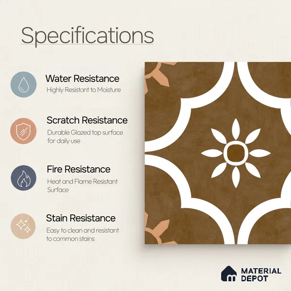 Moroccan Floor & Wall Tile TL 08315 B Omega Terra 1 ft x 1 ft Matte Finish Vitrified Tile - 9 mm | Suitable for Bathroom, Kitchen, Balcony | Please Expect a Slight Variation of Pattern
