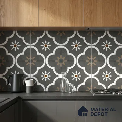 Moroccan Floor & Wall Athangudi Tile TL 08315 Omega Gris 1 ft x 1 ft Matte Finish Vitrified Tile - 9 mm | Suitable for Bathroom, Kitchen, Balcony | Please Expect a Slight Variation of Pattern
