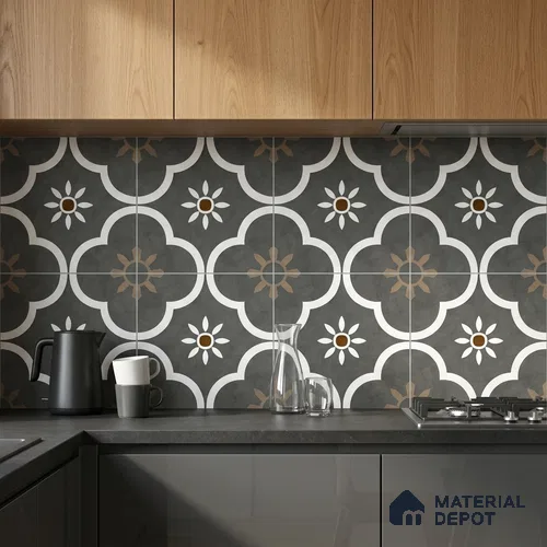 Moroccan Floor & Wall Athangudi Tile TL 08315 Omega Gris 1 ft x 1 ft Matte Finish Vitrified Tile - 9 mm | Suitable for Bathroom, Kitchen, Balcony | Please Expect a Slight Variation of Pattern | Image 03