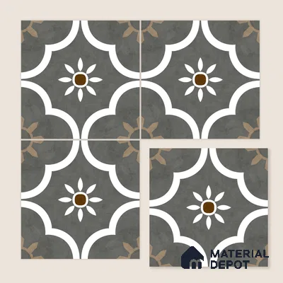 Moroccan Floor & Wall Athangudi Tile TL 08315 Omega Gris 1 ft x 1 ft Matte Finish Vitrified Tile - 9 mm | Suitable for Bathroom, Kitchen, Balcony | Please Expect a Slight Variation of Pattern
