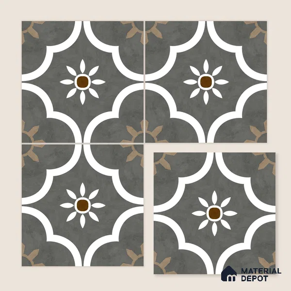 Moroccan Floor & Wall Athangudi Tile TL 08315 Omega Gris 1 ft x 1 ft Matte Finish Vitrified Tile - 9 mm | Suitable for Bathroom, Kitchen, Balcony | Please Expect a Slight Variation of Pattern