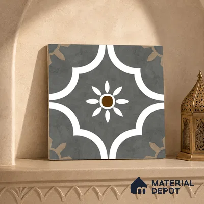 Moroccan Floor & Wall Athangudi Tile TL 08315 Omega Gris 1 ft x 1 ft Matte Finish Vitrified Tile - 9 mm | Suitable for Bathroom, Kitchen, Balcony | Please Expect a Slight Variation of Pattern