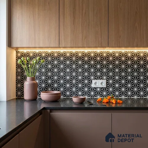 Moroccan Floor & Wall Tile TL 08316 B Sparkle Nero 1 ft x 1 ft Matte Finish Vitrified Tile - 9 mm | Suitable for Bathroom, Kitchen, Balcony | Please Expect a Slight Variation of Pattern