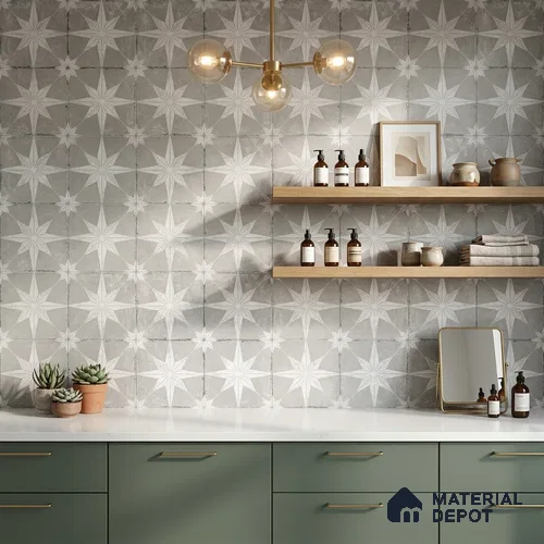 Moroccan Floor & Wall Athangudi Tile TL 08317 B Athena Gris 1 ft x 1 ft Matte Finish Vitrified Tile - 9 mm | Suitable for Bathroom, Kitchen, Balcony | Please Expect a Slight Variation of Pattern