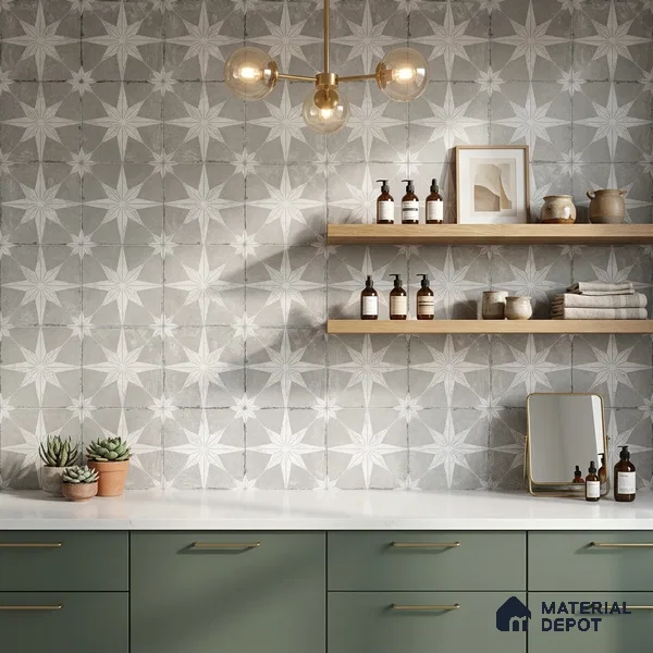 Moroccan Floor & Wall Athangudi Tile TL 08317 B Athena Gris 1 ft x 1 ft Matte Finish Vitrified Tile - 9 mm | Suitable for Bathroom, Kitchen, Balcony | Please Expect a Slight Variation of Pattern