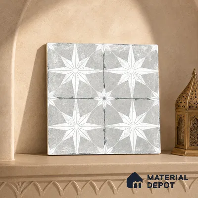 Moroccan Floor & Wall Athangudi Tile TL 08317 B Athena Gris 1 ft x 1 ft Matte Finish Vitrified Tile - 9 mm | Suitable for Bathroom, Kitchen, Balcony | Please Expect a Slight Variation of Pattern