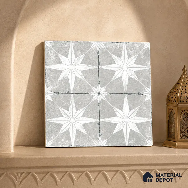 Moroccan Floor & Wall Athangudi Tile TL 08317 B Athena Gris 1 ft x 1 ft Matte Finish Vitrified Tile - 9 mm | Suitable for Bathroom, Kitchen, Balcony | Please Expect a Slight Variation of Pattern
