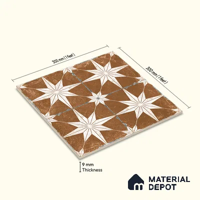 Moroccan Floor & Wall Athangudi Tile TL 08317 C Athena Terra 1 ft x 1 ft Matte Finish Vitrified Tile - 9 mm | Suitable for Bathroom, Kitchen, Balcony | Please Expect a Slight Variation of Pattern