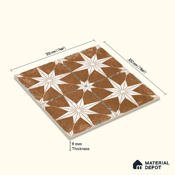 Moroccan Floor & Wall Athangudi Tile TL 08317 C Athena Terra 1 ft x 1 ft Matte Finish Vitrified Tile - 9 mm | Suitable for Bathroom, Kitchen, Balcony | Please Expect a Slight Variation of Pattern