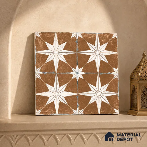 Moroccan Floor & Wall Athangudi Tile TL 08317 C Athena Terra 1 ft x 1 ft Matte Finish Vitrified Tile - 9 mm | Suitable for Bathroom, Kitchen, Balcony | Please Expect a Slight Variation of Pattern | Image 03