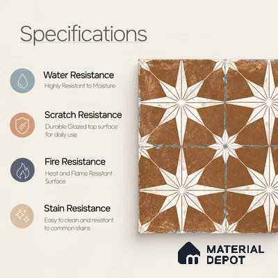 Moroccan Floor & Wall Athangudi Tile TL 08317 C Athena Terra 1 ft x 1 ft Matte Finish Vitrified Tile - 9 mm | Suitable for Bathroom, Kitchen, Balcony | Please Expect a Slight Variation of Pattern