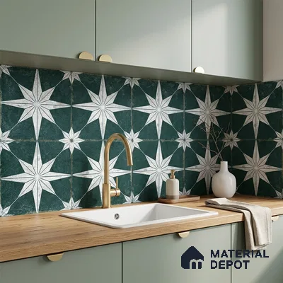 Moroccan Floor & Wall Athangudi Tile TL 08317 D Athena Verde 1 ft x 1 ft Matte Finish Vitrified Tile - 9 mm | Suitable for Bathroom, Kitchen, Balcony | Please Expect a Slight Variation of Pattern
