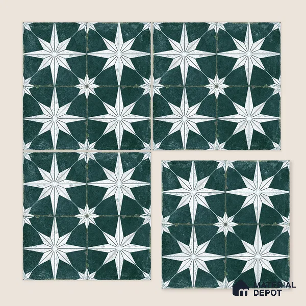 Moroccan Floor & Wall Athangudi Tile TL 08317 D Athena Verde 1 ft x 1 ft Matte Finish Vitrified Tile - 9 mm | Suitable for Bathroom, Kitchen, Balcony | Please Expect a Slight Variation of Pattern