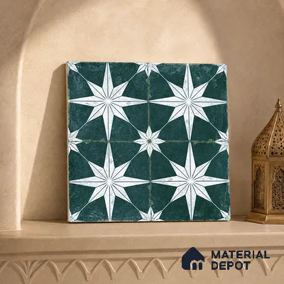 Moroccan Floor & Wall Athangudi Tile TL 08317 D Athena Verde 1 ft x 1 ft Matte Finish Vitrified Tile - 9 mm | Suitable for Bathroom, Kitchen, Balcony | Please Expect a Slight Variation of Pattern