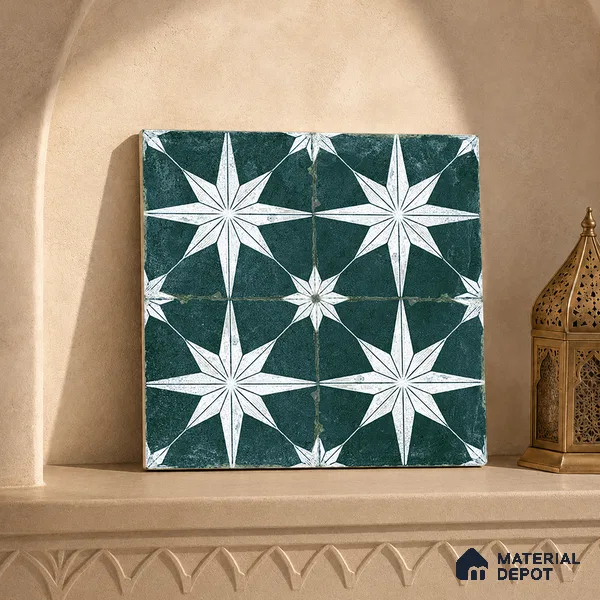 Moroccan Floor & Wall Athangudi Tile TL 08317 D Athena Verde 1 ft x 1 ft Matte Finish Vitrified Tile - 9 mm | Suitable for Bathroom, Kitchen, Balcony | Please Expect a Slight Variation of Pattern