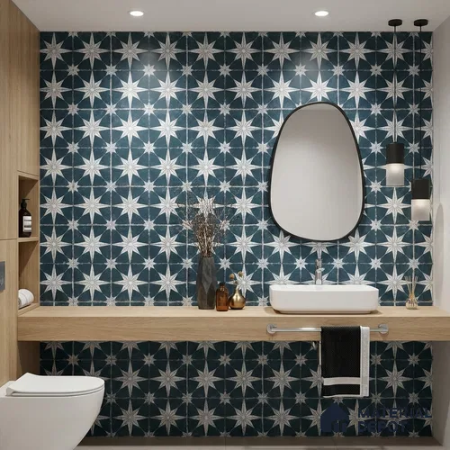 Moroccan Floor & Wall Athangudi Tile TL 08317 Athena Azul 1 ft x 1 ft Matte Finish Vitrified Tile - 9 mm | Suitable for Bathroom, Kitchen, Balcony | Please Expect a Slight Variation of Pattern