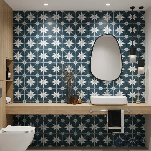 Moroccan Floor & Wall Athangudi Tile TL 08317 Athena Azul 1 ft x 1 ft Matte Finish Vitrified Tile - 9 mm | Suitable for Bathroom, Kitchen, Balcony | Please Expect a Slight Variation of Pattern