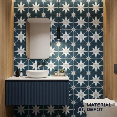 Moroccan Floor & Wall Athangudi Tile TL 08317 Athena Azul 1 ft x 1 ft Matte Finish Vitrified Tile - 9 mm | Suitable for Bathroom, Kitchen, Balcony | Please Expect a Slight Variation of Pattern