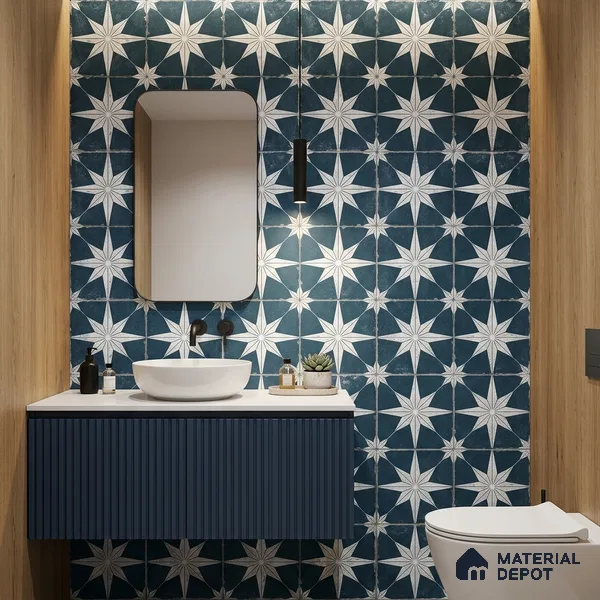 Moroccan Floor & Wall Athangudi Tile TL 08317 Athena Azul 1 ft x 1 ft Matte Finish Vitrified Tile - 9 mm | Suitable for Bathroom, Kitchen, Balcony | Please Expect a Slight Variation of Pattern