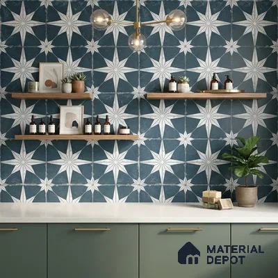 Moroccan Floor & Wall Athangudi Tile TL 08317 Athena Azul 1 ft x 1 ft Matte Finish Vitrified Tile - 9 mm | Suitable for Bathroom, Kitchen, Balcony | Please Expect a Slight Variation of Pattern