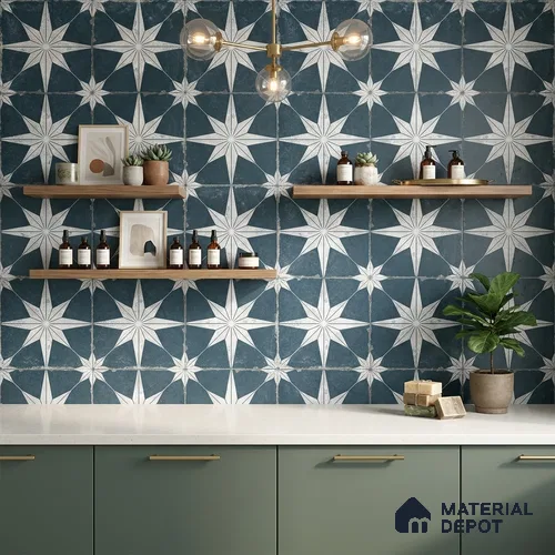 Moroccan Floor & Wall Athangudi Tile TL 08317 Athena Azul 1 ft x 1 ft Matte Finish Vitrified Tile - 9 mm | Suitable for Bathroom, Kitchen, Balcony | Please Expect a Slight Variation of Pattern