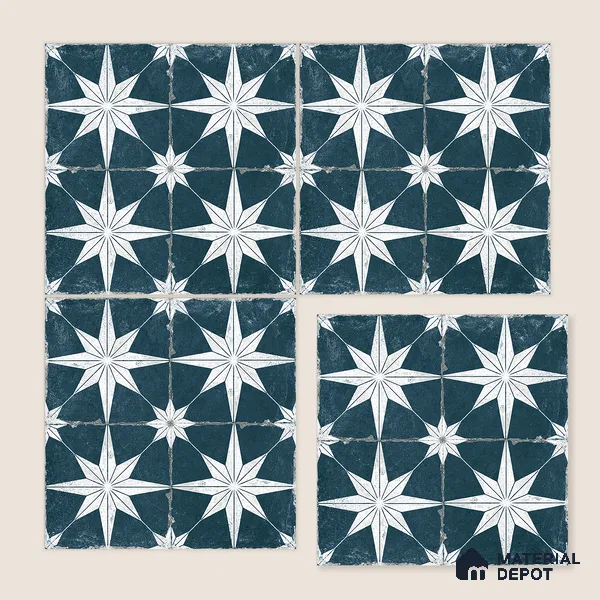 Moroccan Floor & Wall Athangudi Tile TL 08317 Athena Azul 1 ft x 1 ft Matte Finish Vitrified Tile - 9 mm | Suitable for Bathroom, Kitchen, Balcony | Please Expect a Slight Variation of Pattern