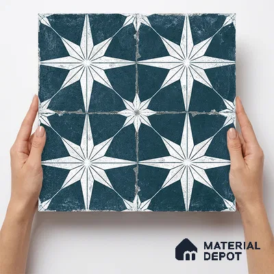 Moroccan Floor & Wall Athangudi Tile TL 08317 Athena Azul 1 ft x 1 ft Matte Finish Vitrified Tile - 9 mm | Suitable for Bathroom, Kitchen, Balcony | Please Expect a Slight Variation of Pattern