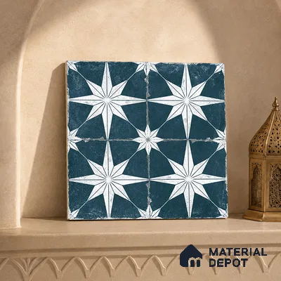Moroccan Floor & Wall Athangudi Tile TL 08317 Athena Azul 1 ft x 1 ft Matte Finish Vitrified Tile - 9 mm | Suitable for Bathroom, Kitchen, Balcony | Please Expect a Slight Variation of Pattern