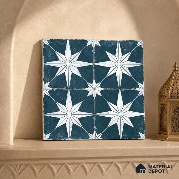 Moroccan Floor & Wall Athangudi Tile TL 08317 Athena Azul 1 ft x 1 ft Matte Finish Vitrified Tile - 9 mm | Suitable for Bathroom, Kitchen, Balcony | Please Expect a Slight Variation of Pattern