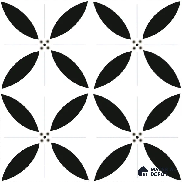 Moroccan Floor & Wall Tile TL 08318 B Monochrome Aura Nero 1 ft x 1 ft Matte Finish Vitrified Tile - 9 mm | Suitable for Bathroom, Kitchen, Entryway | Please Expect a Slight Variation of Pattern