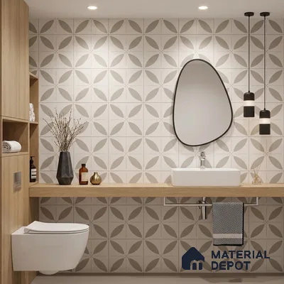 Moroccan Floor & Wall Tile TL 08318 Monochrome Aura Gris 1 ft x 1 ft Matte Finish Vitrified Tile - 9 mm | Suitable for Bathroom, Kitchen, Entryway | Please Expect a Slight Variation of Pattern