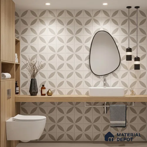 Moroccan Floor & Wall Tile TL 08318 Monochrome Aura Gris 1 ft x 1 ft Matte Finish Vitrified Tile - 9 mm | Suitable for Bathroom, Kitchen, Entryway | Please Expect a Slight Variation of Pattern