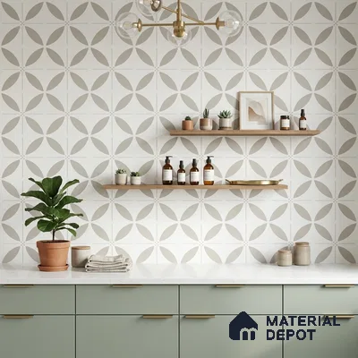 Moroccan Floor & Wall Tile TL 08318 Monochrome Aura Gris 1 ft x 1 ft Matte Finish Vitrified Tile - 9 mm | Suitable for Bathroom, Kitchen, Entryway | Please Expect a Slight Variation of Pattern