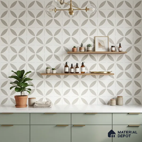Moroccan Floor & Wall Tile TL 08318 Monochrome Aura Gris 1 ft x 1 ft Matte Finish Vitrified Tile - 9 mm | Suitable for Bathroom, Kitchen, Entryway | Please Expect a Slight Variation of Pattern
