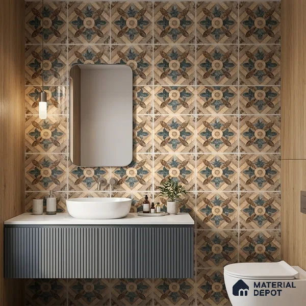 Moroccan Floor & Wall Tile TL 08321 Harmonia 1 ft x 1 ft Matte Finish Vitrified Tile - 9 mm | Suitable for Bathroom, Kitchen, Balcony | Please Expect a Slight Variation of Pattern