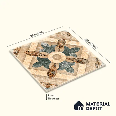 Moroccan Floor & Wall Tile TL 08321 Harmonia 1 ft x 1 ft Matte Finish Vitrified Tile - 9 mm | Suitable for Bathroom, Kitchen, Balcony | Please Expect a Slight Variation of Pattern