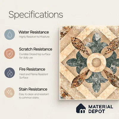 Moroccan Floor & Wall Tile TL 08321 Harmonia 1 ft x 1 ft Matte Finish Vitrified Tile - 9 mm | Suitable for Bathroom, Kitchen, Balcony | Please Expect a Slight Variation of Pattern