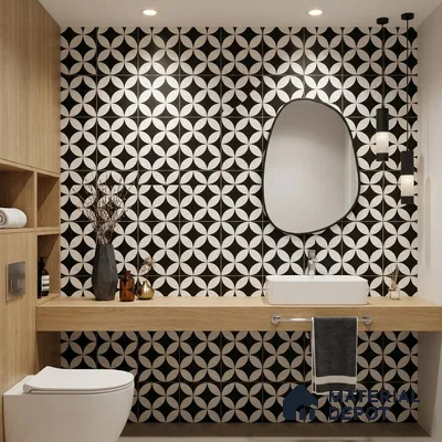 Moroccan Floor & Wall Tile TL 08322 Monochrome Helios 1 ft x 1 ft Matte Finish Vitrified Tile - 9 mm | Suitable for Bathroom, Kitchen, Entryway | Please Expect a Slight Variation of Pattern