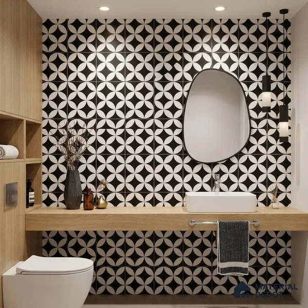 Moroccan Floor & Wall Tile TL 08322 Monochrome Helios 1 ft x 1 ft Matte Finish Vitrified Tile - 9 mm | Suitable for Bathroom, Kitchen, Entryway | Please Expect a Slight Variation of Pattern