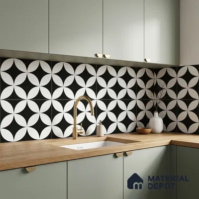 Moroccan Floor & Wall Tile TL 08322 Monochrome Helios 1 ft x 1 ft Matte Finish Vitrified Tile - 9 mm | Suitable for Bathroom, Kitchen, Entryway | Please Expect a Slight Variation of Pattern