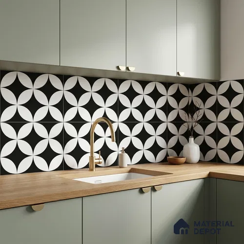 Moroccan Floor & Wall Tile TL 08322 Monochrome Helios 1 ft x 1 ft Matte Finish Vitrified Tile - 9 mm | Suitable for Bathroom, Kitchen, Entryway | Please Expect a Slight Variation of Pattern