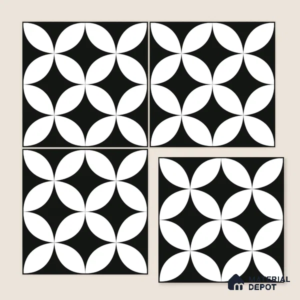 Moroccan Floor & Wall Tile TL 08322 Monochrome Helios 1 ft x 1 ft Matte Finish Vitrified Tile - 9 mm | Suitable for Bathroom, Kitchen, Entryway | Please Expect a Slight Variation of Pattern