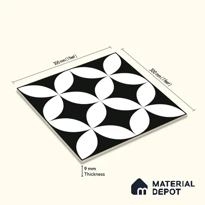 Moroccan Floor & Wall Tile TL 08322 Monochrome Helios 1 ft x 1 ft Matte Finish Vitrified Tile - 9 mm | Suitable for Bathroom, Kitchen, Entryway | Please Expect a Slight Variation of Pattern
