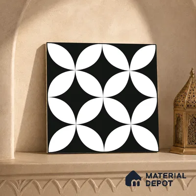 Moroccan Floor & Wall Tile TL 08322 Monochrome Helios 1 ft x 1 ft Matte Finish Vitrified Tile - 9 mm | Suitable for Bathroom, Kitchen, Entryway | Please Expect a Slight Variation of Pattern