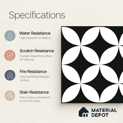 Moroccan Floor & Wall Tile TL 08322 Monochrome Helios 1 ft x 1 ft Matte Finish Vitrified Tile - 9 mm | Suitable for Bathroom, Kitchen, Entryway | Please Expect a Slight Variation of Pattern