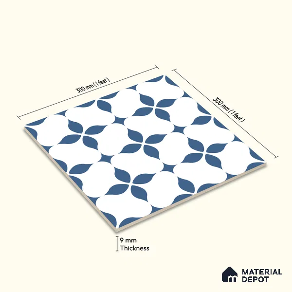 Moroccan Floor & Wall Tile TL 08324 Zeus 1 ft x 1 ft Matte Finish Vitrified Tile - 9 mm | Suitable for Bathroom, Kitchen, Balcony | Please Expect a Slight Variation of Pattern